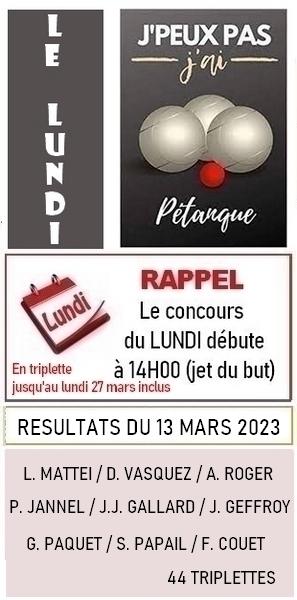 Resultats du lundi 13 mars